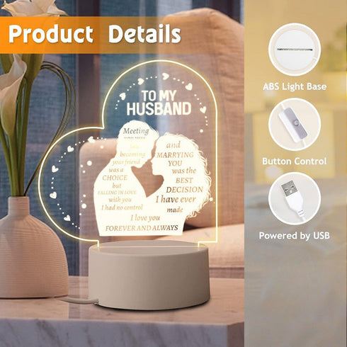 To My Husband  Acrylic Frame USB-Powered Night Lamp with Romantic Message